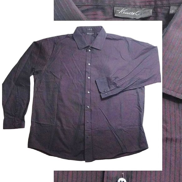 Kenneth Cole Purple Textured Black Striped Button Up Dress Shirt Size 18 - Picture 1 of 12
